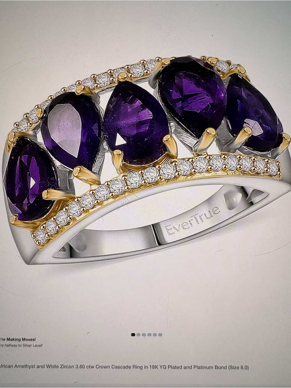 EveTrue Purple Amethyst Pear Cascade Ring in 18K Yellow Gold Plating